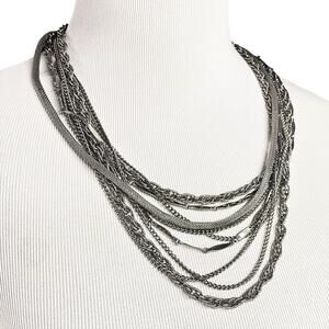 Multi-Strand Layered Chain Silver-Tone Necklace 23" Heavy Chunky